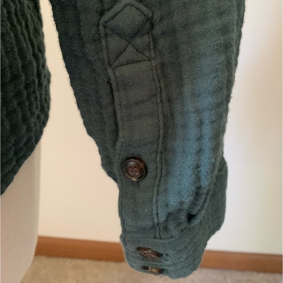 Madewell Lightspun Evert Top in forest green waffle knit henley size XS - Picture 6 of 7